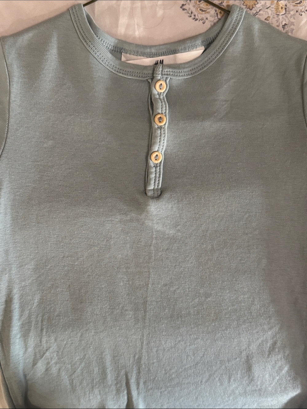 H&M Short-Sleeve Henley Tee in Sage Green